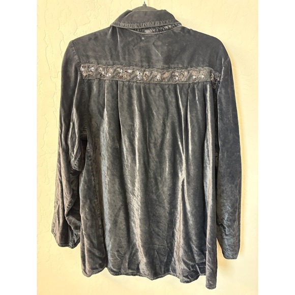 CP Shades Velvet Button Down Top Sequin Butterfly‎ Embellished Long Sleeve S - Picture 7 of 9